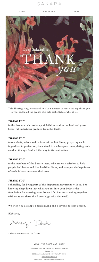 thanksgiving email example using gifs to show gratitude.