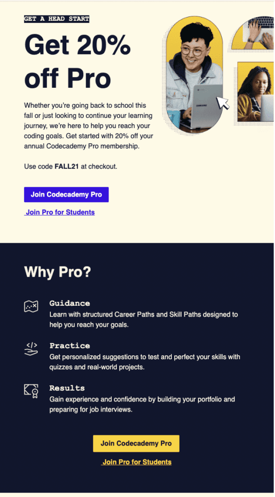 A back-to-school marketing newsletter for laptops.