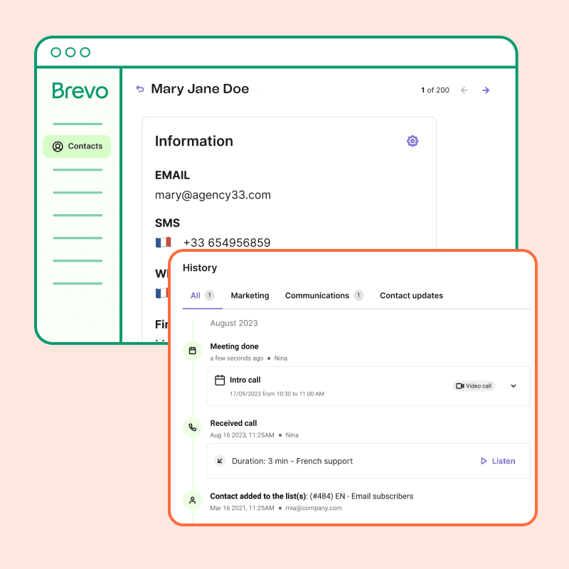 Example of a single customer view in Brevo