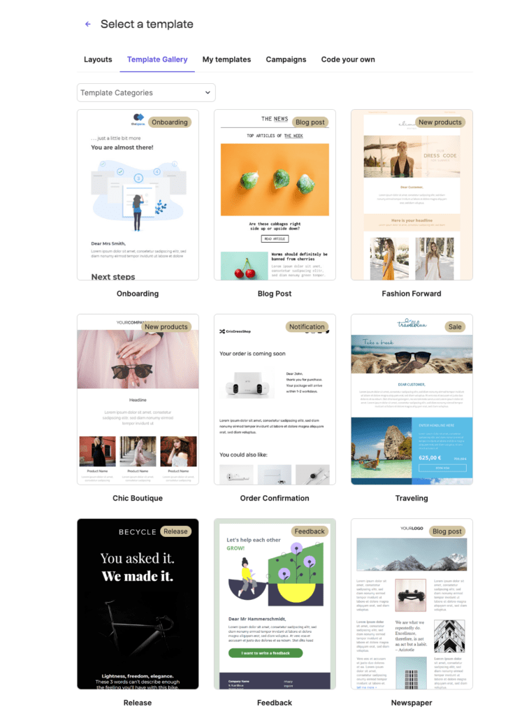 Brevo's free email template gallery 