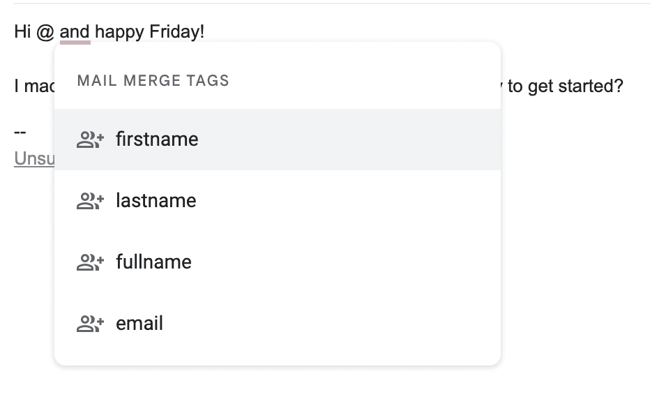 Personalization tags in Gmail mass email.