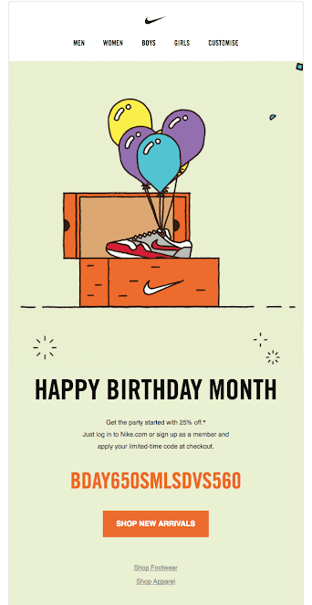 Marketing automation example - birthday email from Nike