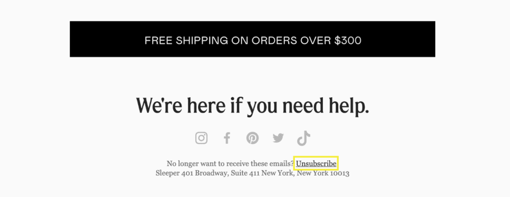 unsubscribe link in email footer