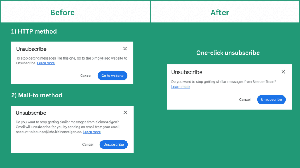 different unsubscribe popups