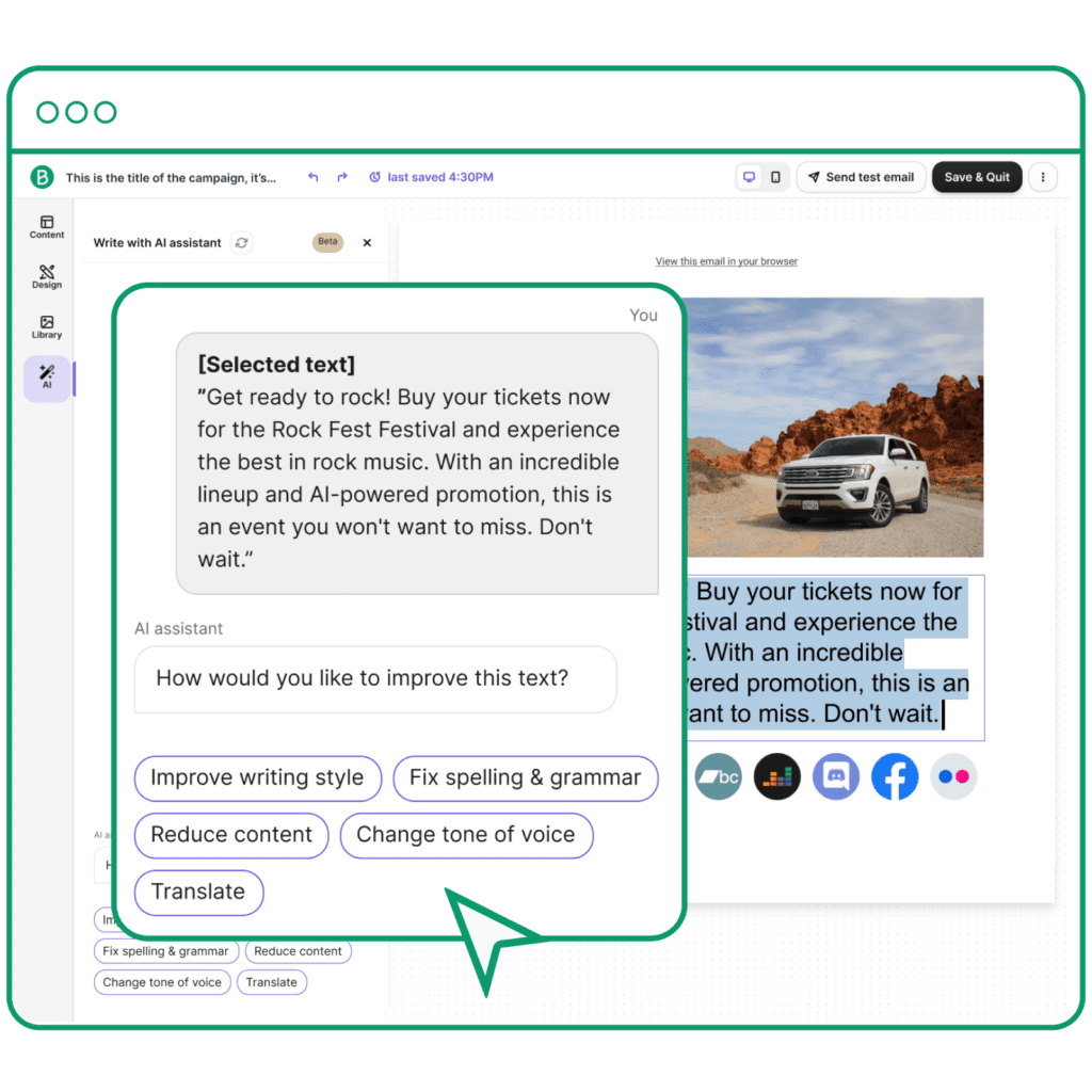 Brevo's AI assistant for generating email subject lines, content, CTAs, and more