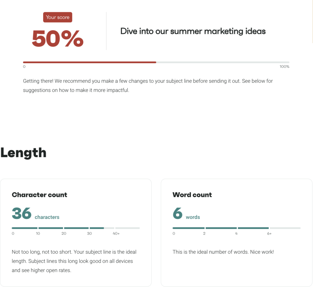 Email subject line score by Omnisend