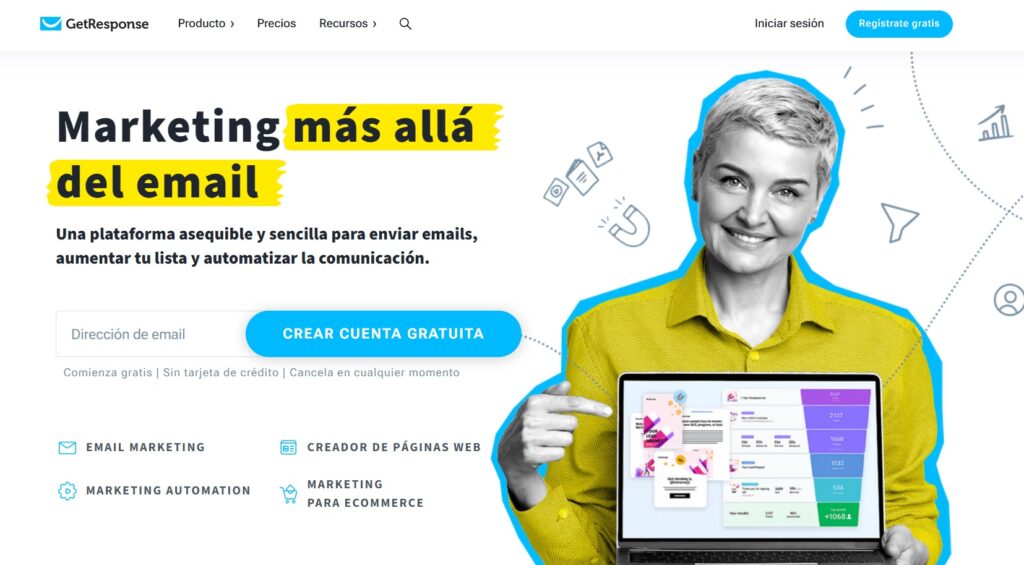 Homepage de GetResponse, una de las mejores herramientas de email marketing.