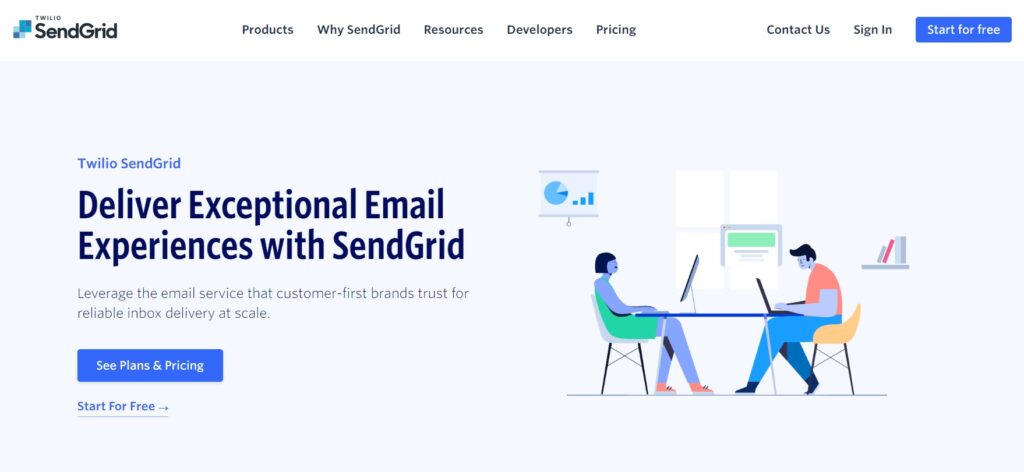 Portada de la web de sengrid, herramienta de email marketing.