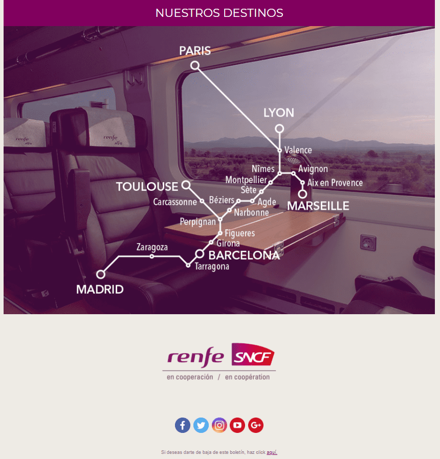 Cierre de boletín informativo de Renfe y SNCF.