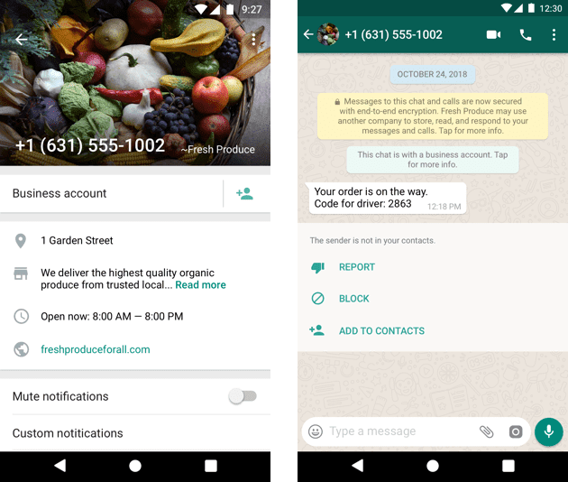Ejemplo perfil API WhatsApp Business.