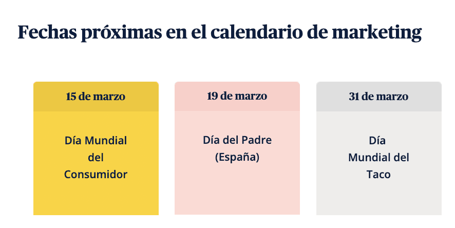 Calendario de marketing de boletines informativos. Ejemplo.