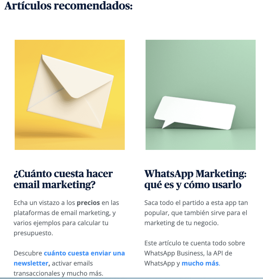 Sección de un boletín informativo: ejemplo de artículos destacados.