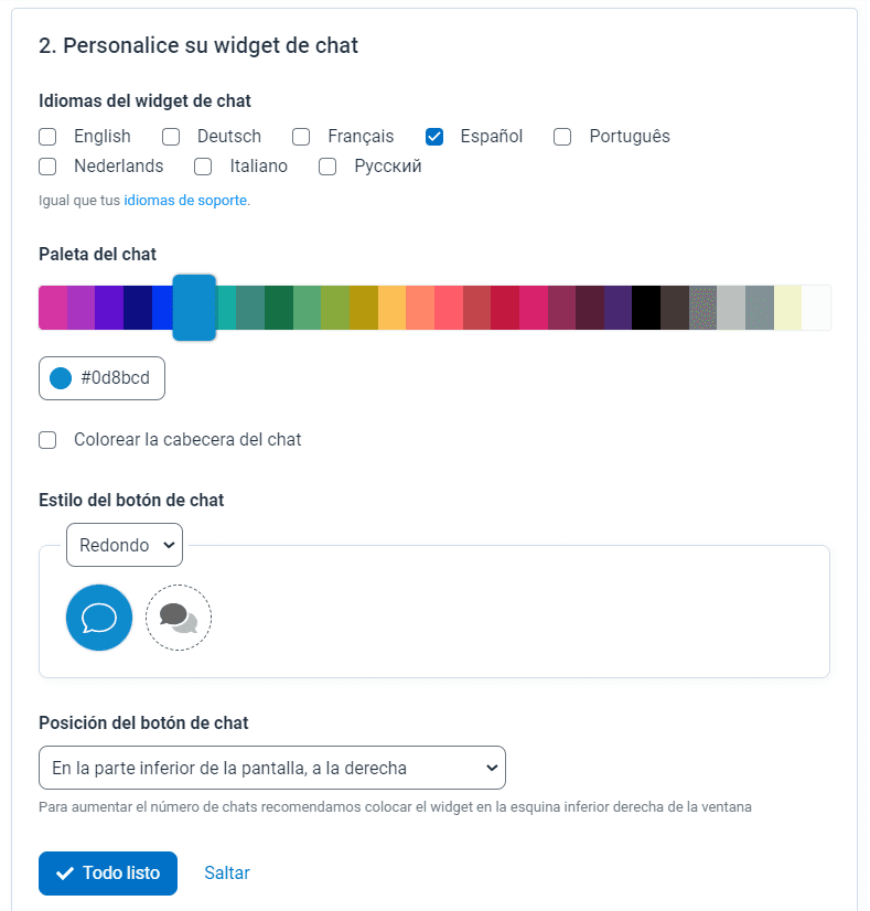 Widget para personalizar un chat.