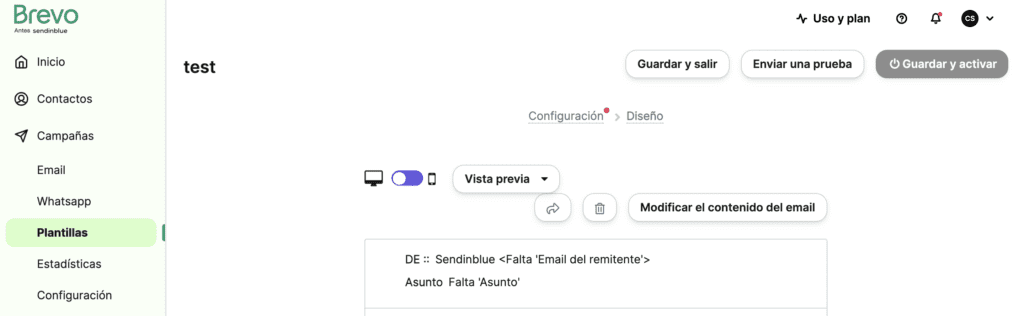 envia una prueba de mailing Enviar una prueba de campaña de mailing masivo.