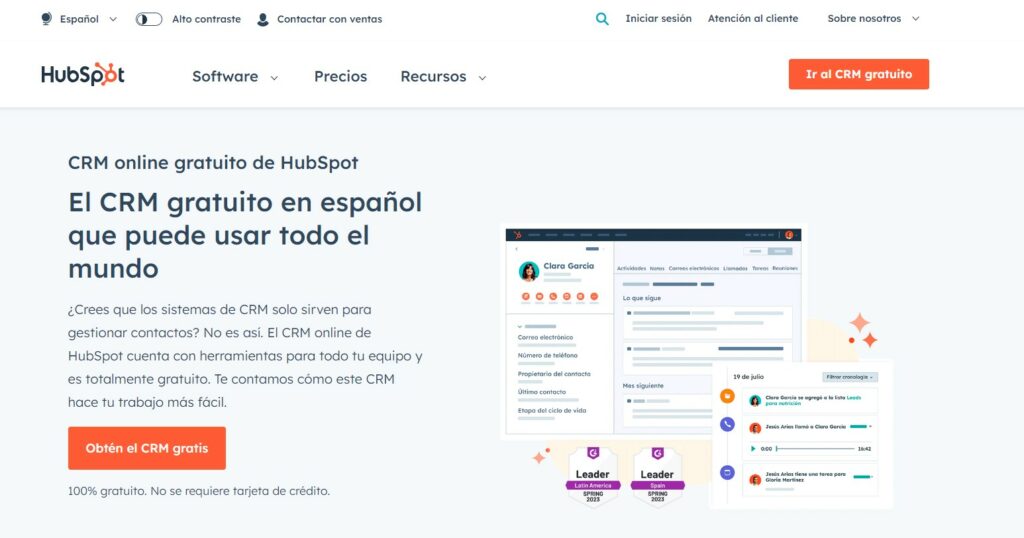 CRM ejemplo: HubSpot.