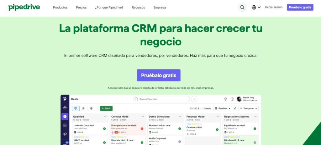 Pipedrive, ejemplo de plataforma de CRM.