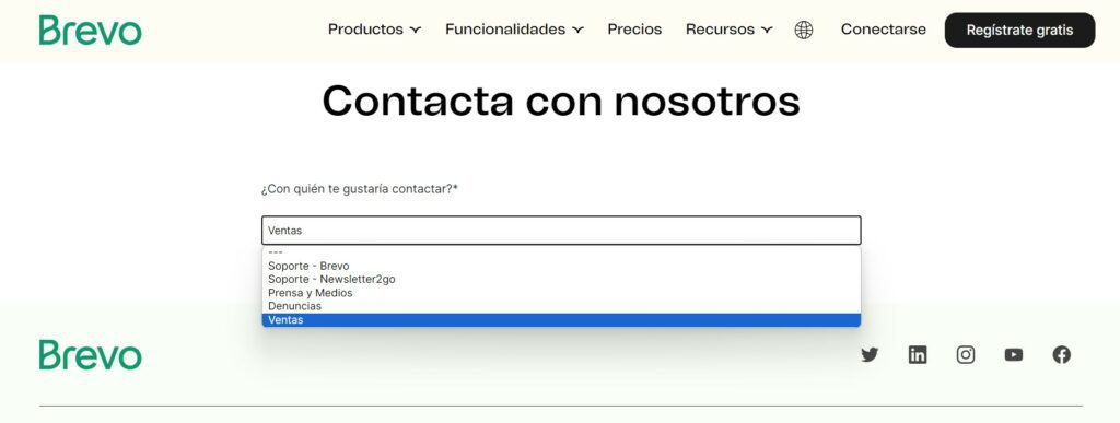 Ejemplos de formularios de contacto Brevo
