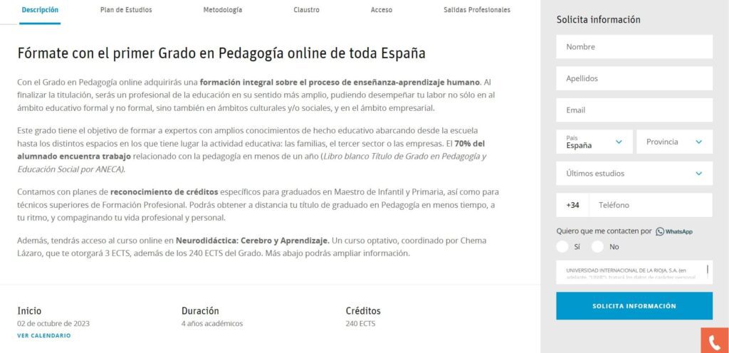 Ejemplos de formularios de contacto UNIR