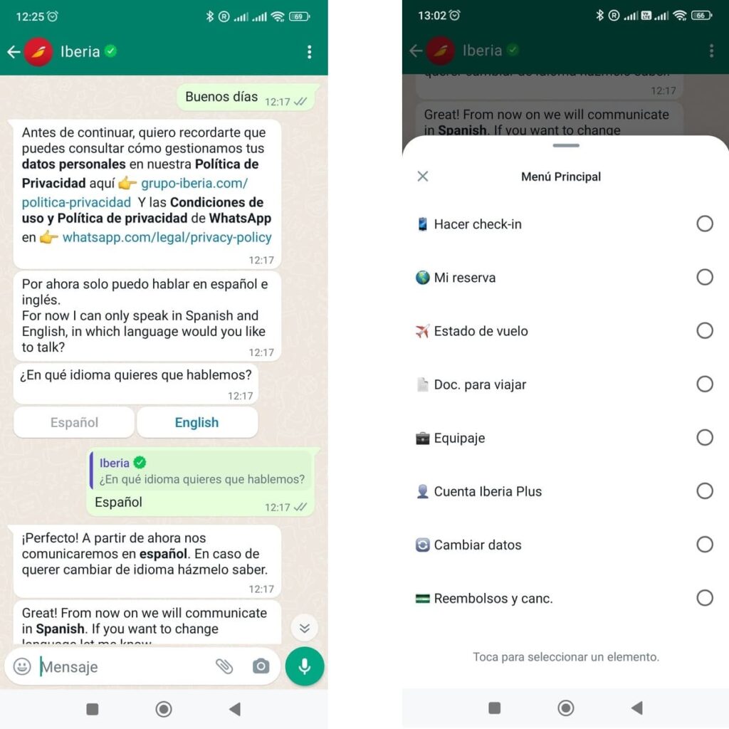 Ejemplo de chatbot: Iberia.