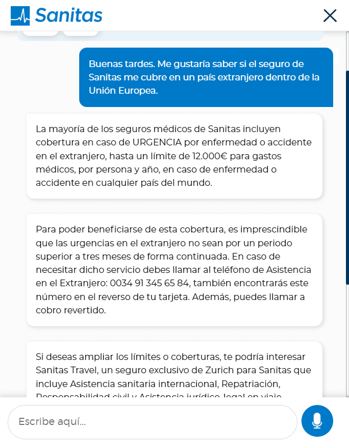 Ejemplo chatbot Sanitas.