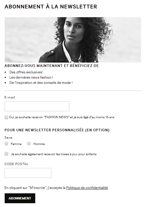 H&M vous laisse choisir les contenus qui vous intéressent Email segmentation : se baser sur le profil client