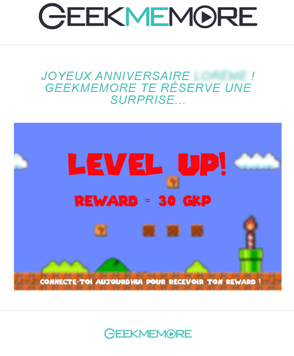 Emails et newsletters de sites de rencontres : email d'anniversaire de geekmemore