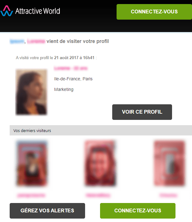 Emails et newsletters de sites de rencontres : email de notification d'attractive world