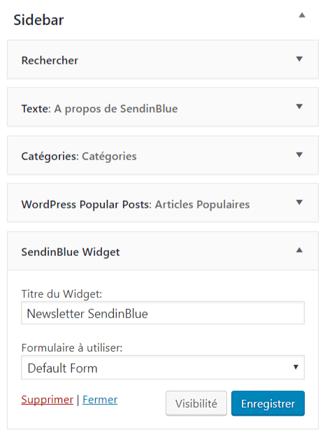 Ajout du Widget Brevo dans une sidebar Ajout du Widget Brevo dans une sidebar
