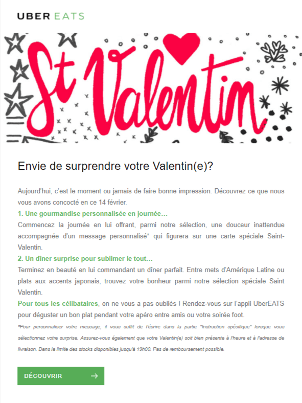 Newsletter Saint Valentin - Uber Eats