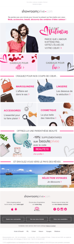 Newsletter Saint Valentin - Showroomprive