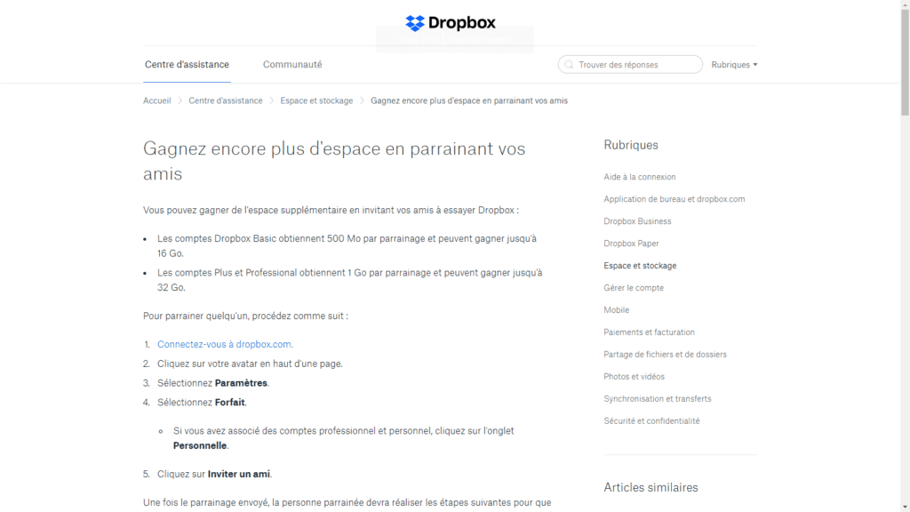 Aperçu du programme de parrainage de Dropbox Aperçu du programme de parrainage de Dropbox