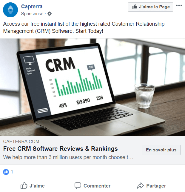 Exemple de reciblage des visiteurs du site Capterra Exemple de reciblage des visiteurs du site Capterra
