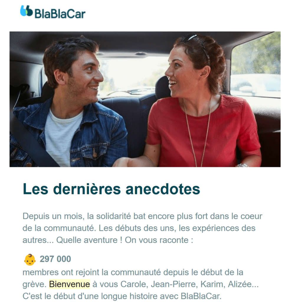 Newsletter envoyée par blablacar Newsletter envoyée par blablacar