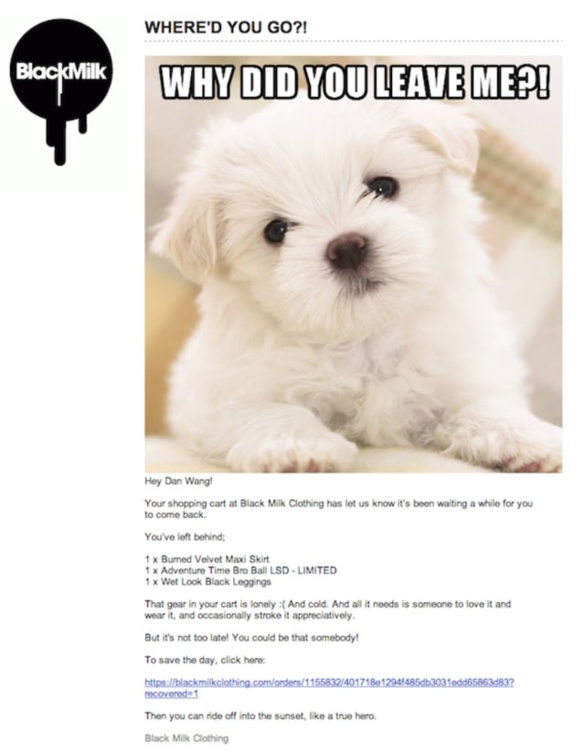 Exemple d'email de relance de panier abandonné #6 : BlackMilk