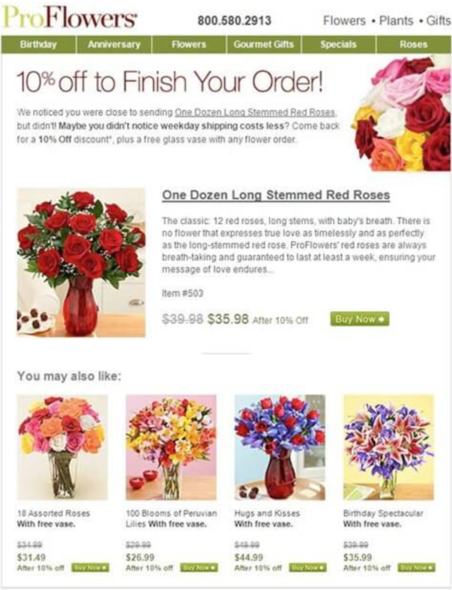 Exemple d'email de relance de panier abandonné #5 : Proflowers
