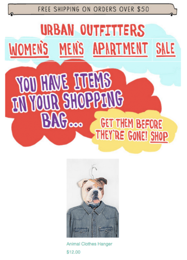 Exemple d'email de relance de panier abandonné #4 : Urban Outfitters