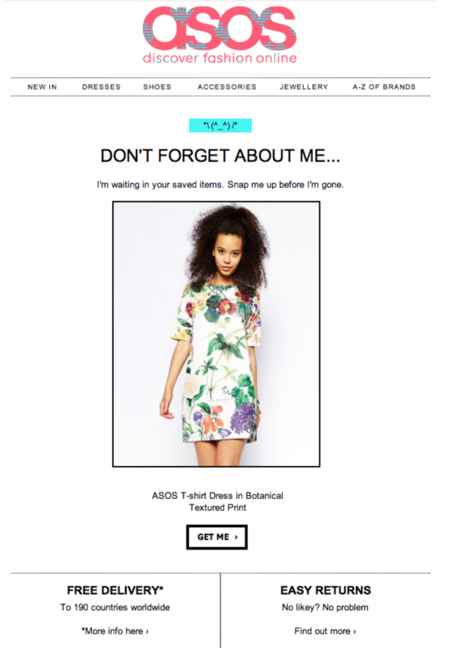 Exemple d'email de relance de panier abandonné #1 : ASOS