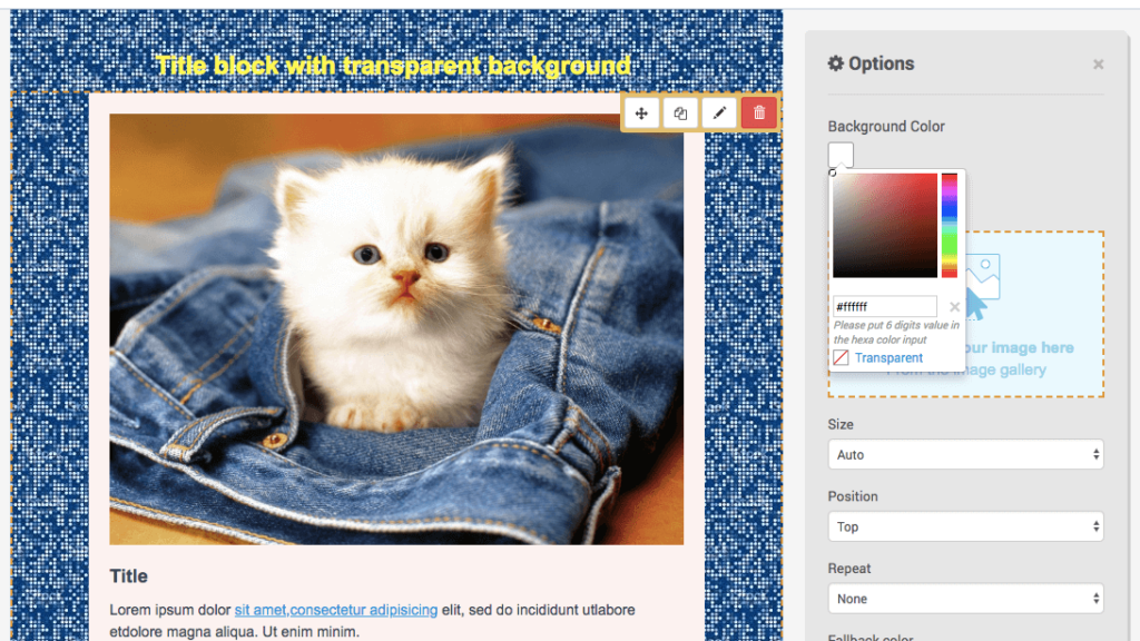 Le bloc titre de la newsletter est transparent Brevo newsletter : exemple de bloc transparent