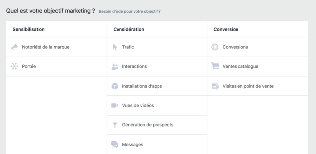 Choix de l'objectif sur Facebook Ads Choix de l'objectif sur Facebook Ads