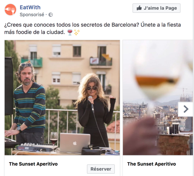 Exemple de publicité facebook au format "Carrousel" Exemple de publicité facebook au format "Carrousel"