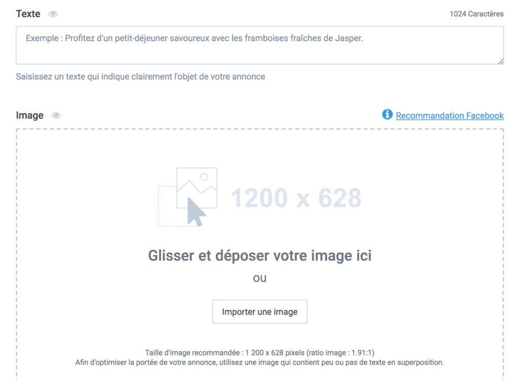 Création du contenu de l'annonce Facebook ads #2