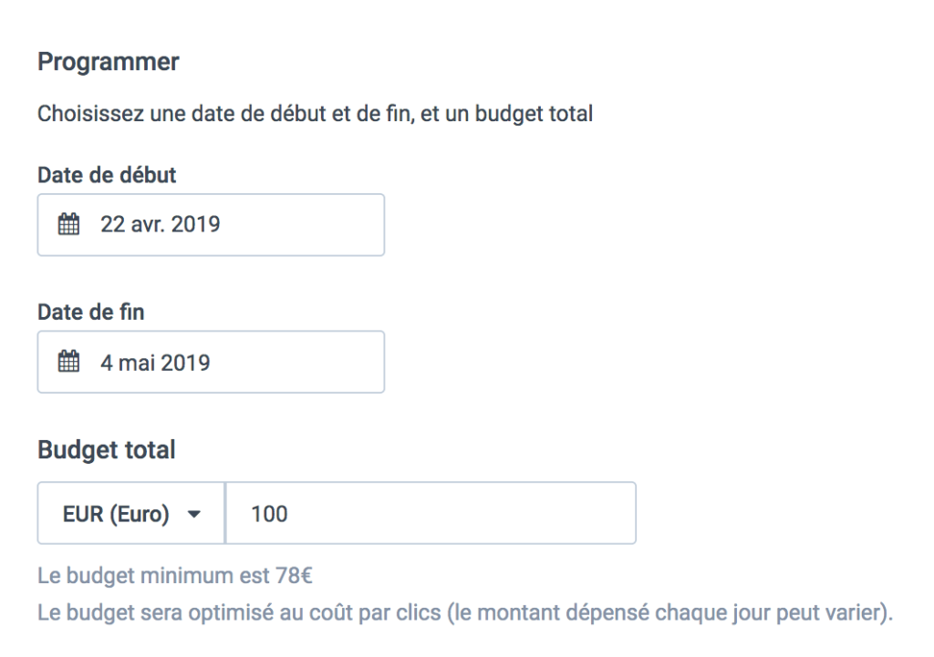 Définir le budget Facebook ads #1