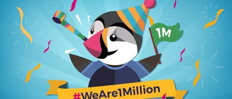 Visuel de PrestaShop pour célébrer leur 1 million de membres dans leur communauté.