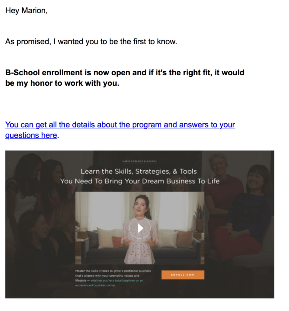 Exemple d’un email B2B contenant un lien vers une vidéo - B-School