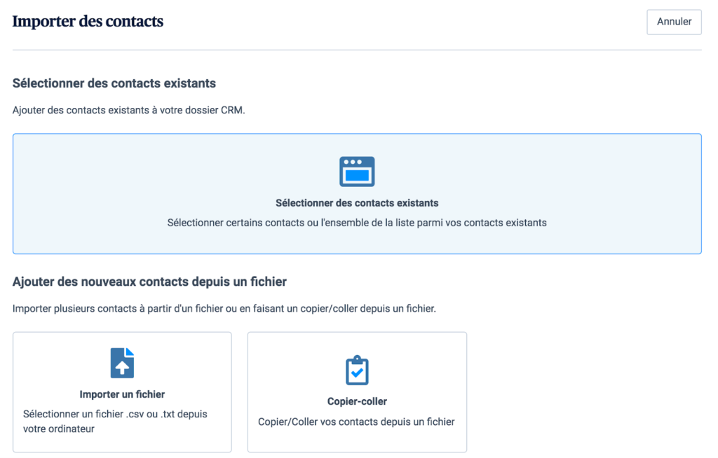 Importer des contacts existants dans le CRM