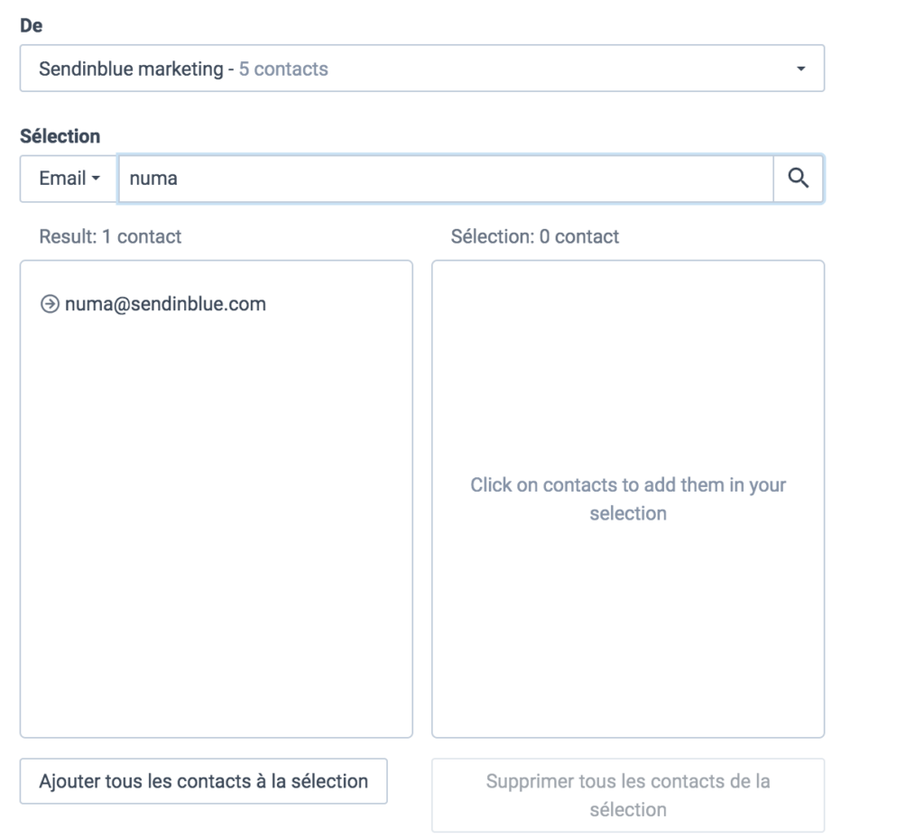 Sélectionner manuellement des contacts sur Brevo