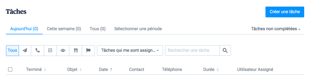 Affichage des tâches dans le CRM