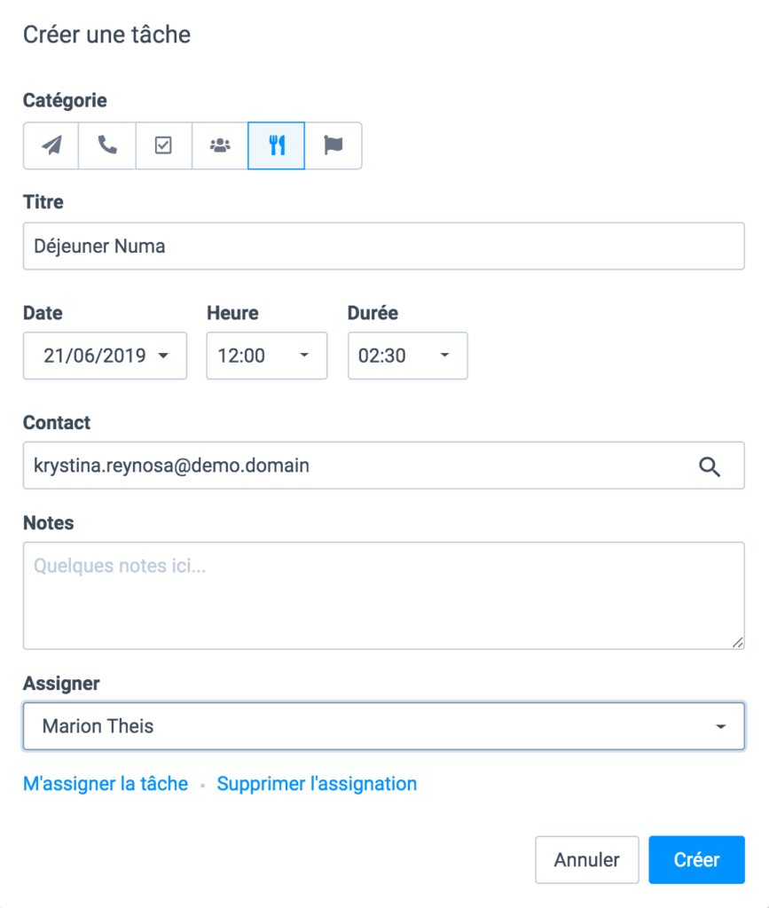 Création d'une tâche CRM