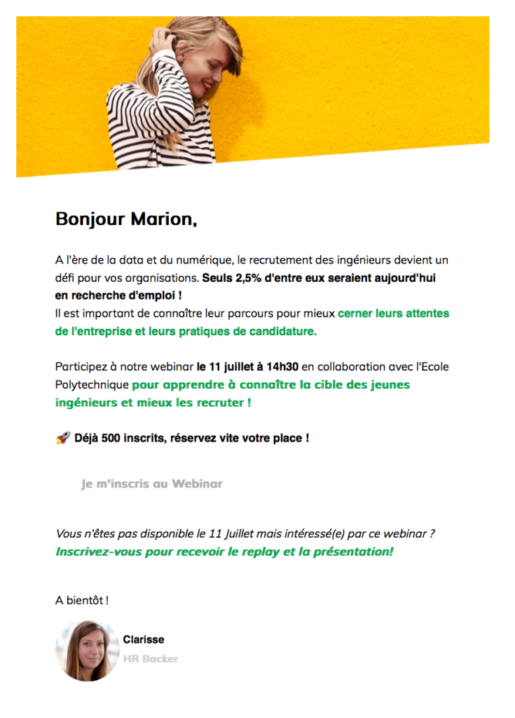 Exemple d'emailing B2B envoyé par JobTeaser