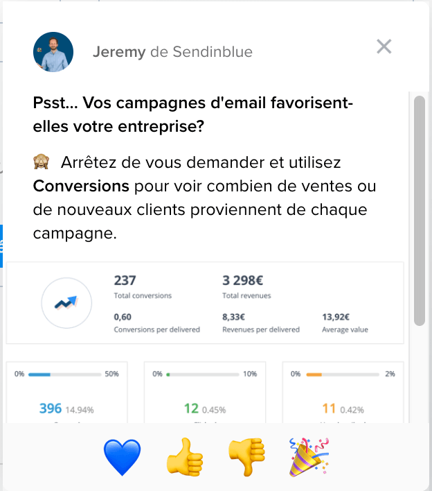 Exemple de message automatique de live chat sur la plateforme Brevo (ex Sendinblue)